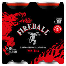 Fireball Cinnamon Whisky & Cola 6.6% Cans 355mL 4 Pack